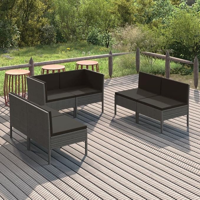 Patio Lounge Set with Cushions,Patio Furniture Sets,Patio Conversation Sets,Outdoor Furniture Sets,for Garden,Backyard,Outdoor,6 Piece Poly Rattan Gray