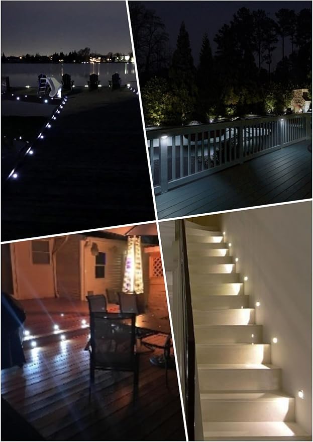 FVTLED Pack of 10 Low Voltage LED Deck Light Kit Φ1.38 Waterproof Outdoor Step Stairs Garden Yard Patio Landscape Decor Lighting Cold White Lamp