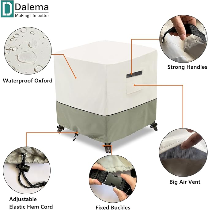 Waterproof Outdoor Ottoman Cover Square,600D Heavy Duty Patio Small Side Table Cover,Patio Furniture Covers for End Table 25" W x 25" D x 18" H,Beige