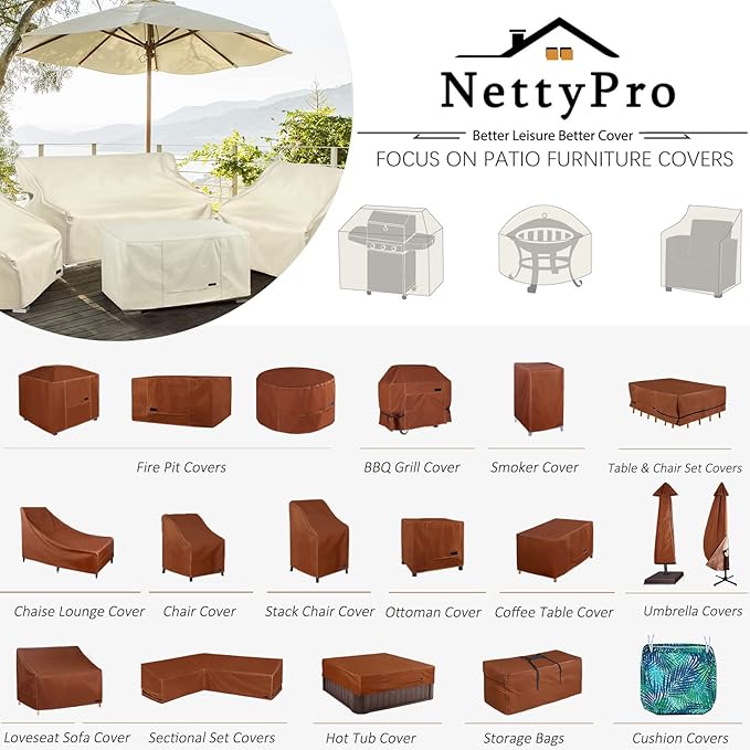 NettyPro Patio Loveseat Bench Cover 58 Inch, Waterproof 600D Heavy Duty Outdoor Furniture 2 Seater Sofa Cover, Brown