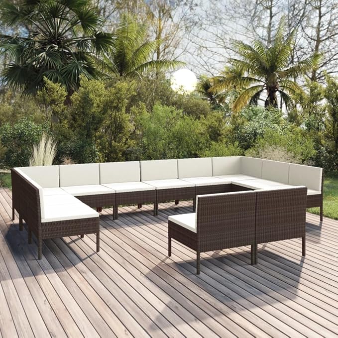12 Piece Patio Lounge Set with Cushions,Patio Sofa,Outdoor Daybed,Outdoor Furniture Sets,Patio Seating,Patio Conversation Sets,Modern Set,Patio Furniture Set,Front Porch Furniture,Poly Rattan Brown