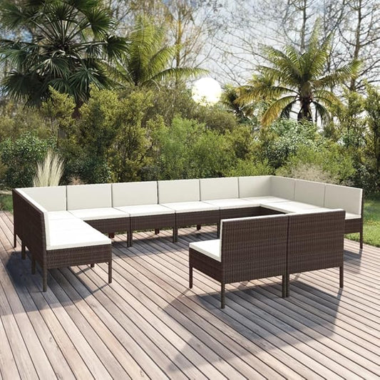 12 Piece Patio Lounge Set with Cushions,Patio Sofa,Outdoor Daybed,Outdoor Furniture Sets,Patio Seating,Patio Conversation Sets,Modern Set,Patio Furniture Set,Front Porch Furniture,Poly Rattan Brown