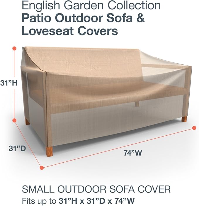 Budge P3A01PM1 English Garden Patio Sofa Cover Heavy Duty and Waterproof, Small, Tan Tweed
