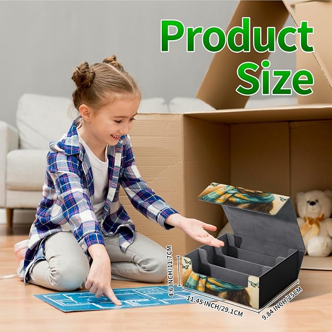 Large Card Deck Box for MTG, Fits 1200+ Sleeved Cards, PU Leather Storage Case with Strong Magnetic Closure, Multiple Colors Available for TCG CCG Baseball Card Collections, Blue Towel Cow