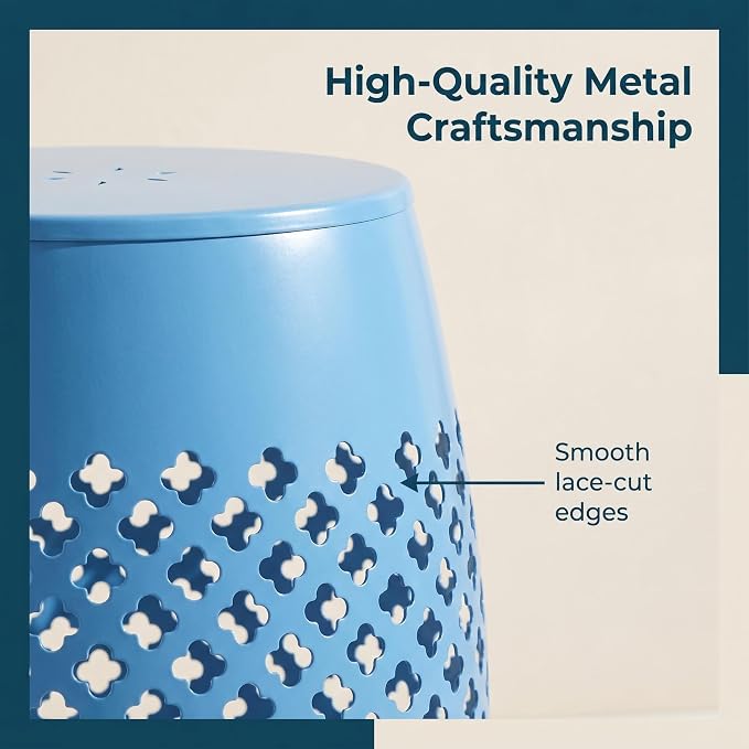 12" Outdoor Side Table, Metal Cutout Drum Side Table, Patio Garden Stool | Coffee End Tables for Small Spaces, Living Room, Backyard, Poolside