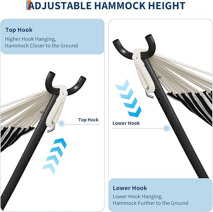Hammock with Stand for Outside，450 lb Weight Capacity Double Hammock，Heavy Duty Steel Frame，Premium Carry Bag, Portable Hammock for Indoor, Patio, Beach - Black