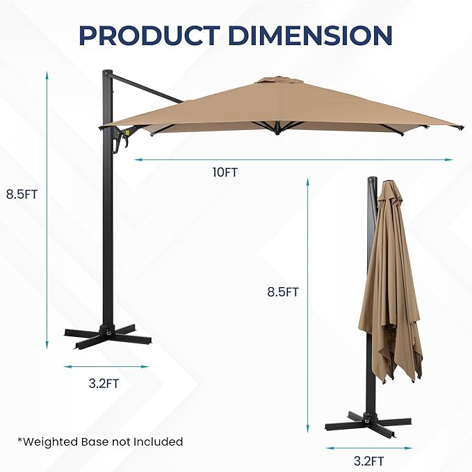 SUNVIVI OUTDOOR Patio Umbrella, Rectangular Patio Umbrella, Metal Pole Square Outdoor Umbrella with Crank and Push Button Tilt, Large Outdoor Umbrella with Polyester Canopy