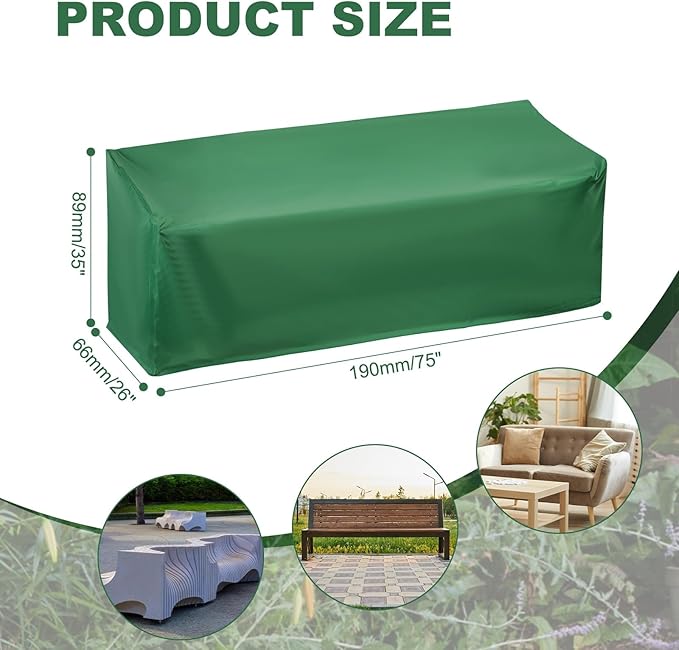 PATIKIL Outdoor Bench Cover, 210D Oxford Heavy Duty Waterproof Patio Furniture Covers for Garden Sofa Chair Table Zero Gravity, 75"L x 26"W x 35"T, Green