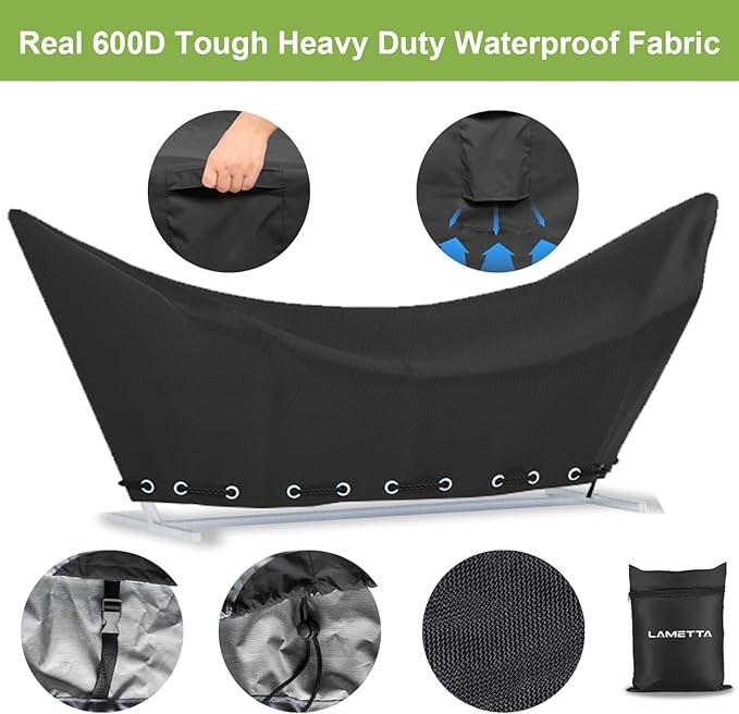15.6 Foot Hammock Covers for Outdoor, 600D Heavy Duty Oxford Hammock Cover with Handles and Vents,Double Stitched Seams, Securing Buckle Strap,Black