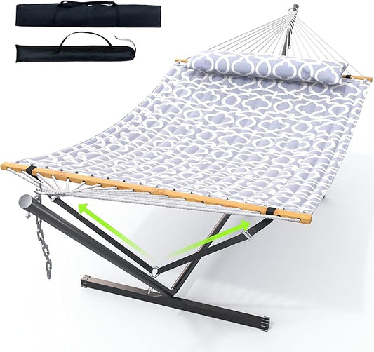 ANAGOO Double Hammock with Stand, Heavy Duty Outdoor Hammock for Two, 500 LBS Capacity, Stable Steel Frame with Balance Strap, Easy Tool-Free Assembly for Patio, Garden, Backyard & Beach,Round Gray