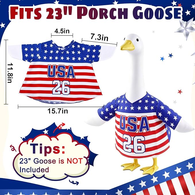 4th of July Patriotic Goose Outfit, USA Soccer Jersey Style Shirt for 23 Inch Porch Goose Statue, Stars and Stripes American Flag Clothes for Independence Day, Outdoor Garden Lawn Decor