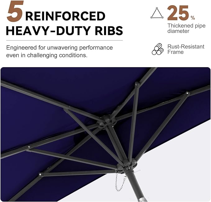 FLAME&SHADE 9ft Half Patio Umbrella - Half Outdoor Umbrella with Tilt UV Protection Waterprool, Half Round Table Umbrella for Wall Balcony, Pool, Porch, Garden, Deck, Market, Backyard (Navy Blue)