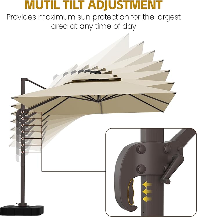 HASLE OUTFITTERS 9x12 FT Patio Cantilever Umbrella with Base, Outdoor Offset Large Rectangular Heavy Duty Double Top Umbrellas with 360° Rotation for Pool Garden Deck，Beige