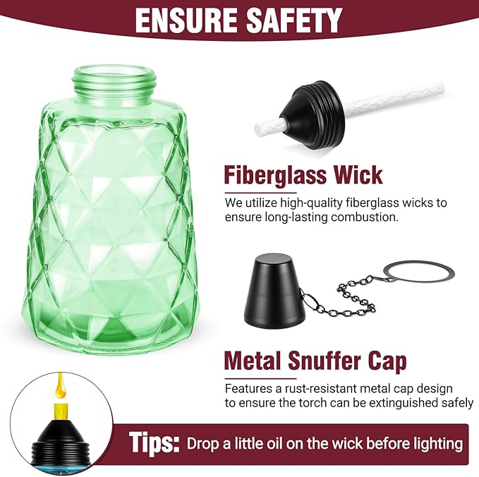 4-Pack Glass Tabletop Torches Outdoor, 12 oz Citronella Torches Canisters with Wick & Cap, for Patio, Backyard, Garden, Parties, Outside Deck (Multicolor)