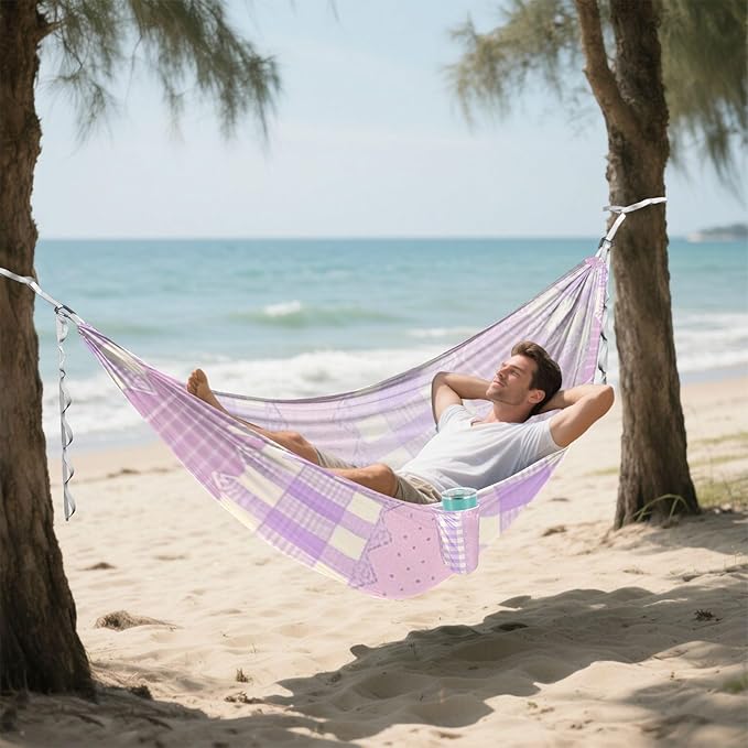 Pink Purple Cute Lace Stripes 330lb Capacity Hammocks with Hanging Rope Indoor Hammock for Patio Backyard Lounge Base hamacas para adultos