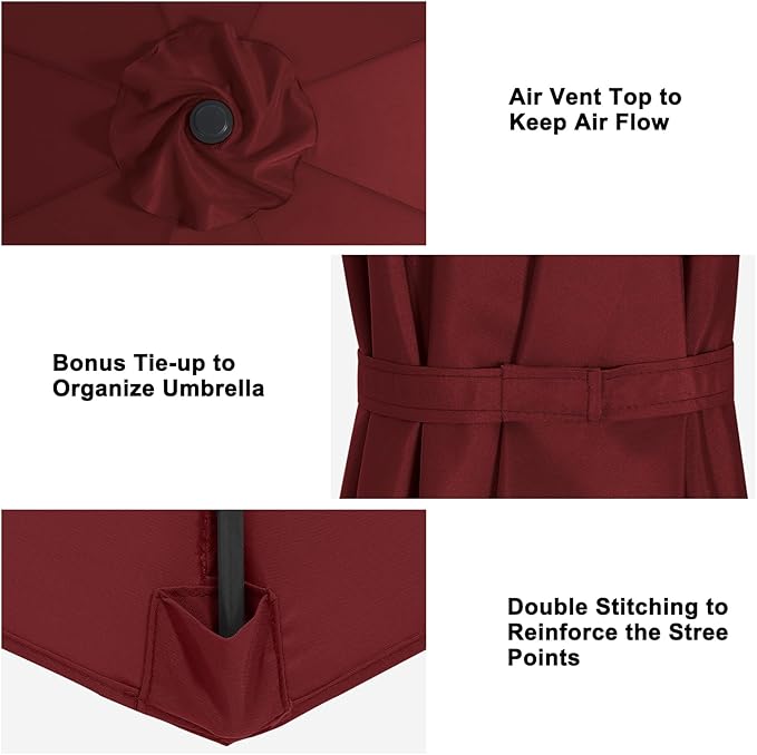 MASTERCANOPY Patio Umbrella 11 ft Replacement Canopy for 8 Ribs-Burgundy Canopy Only