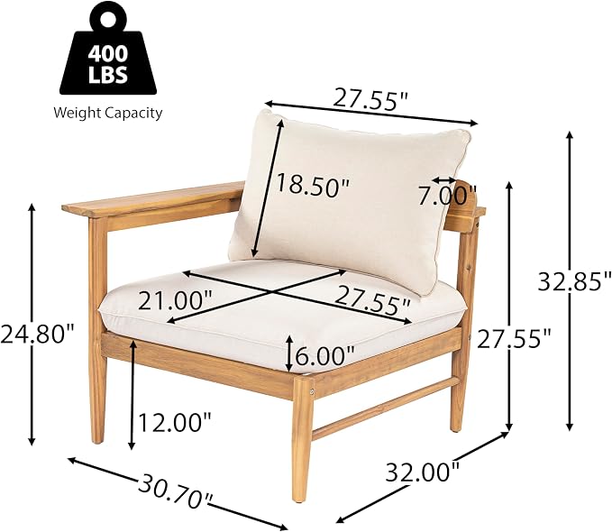 Merax Acacia Wood Outdoor Patio 116 Inch Loveseat Sofa with Cushions, Large 4-Seater Sofa Daybed for Backyard, Lawn, Deck, Balcony, Water Repellent Fabric, 400 lbs Capacity, Light Teak +Beige