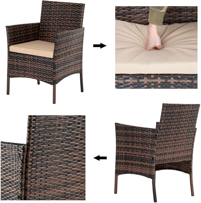 JHshop 4 Pieces Patio Conversation Set with Coffee Table, Rattan Sofa Set with Tempered Glass Coffee Table, Outdoor Furniture for Balcony Backyard Porch Garden, Sofa Chair with Coffee Table