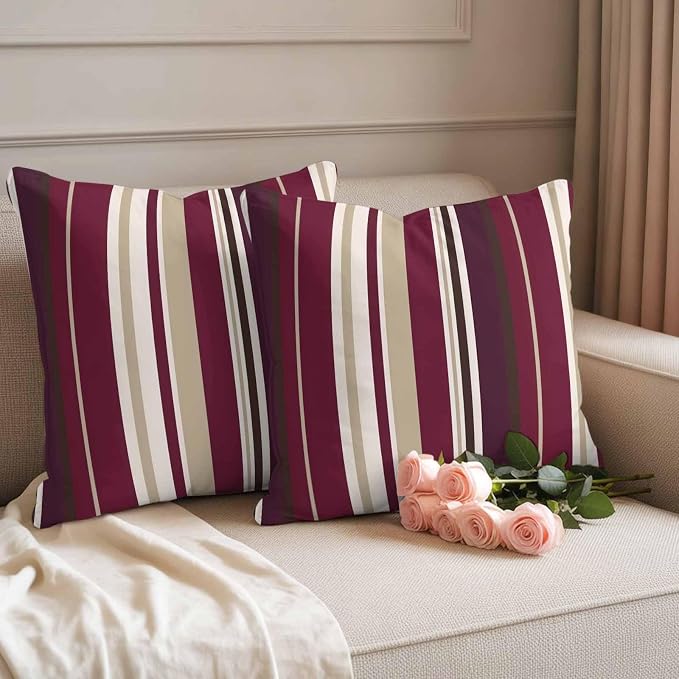 Outdoor Waterproof Throw Pillow Covers Set of 2 Red Striped Pillowcases 16x16 Inches Geometric Beige Stripes Decorative Pillows Cushion Case Patio Pillows for Couch Bed Chair Garden