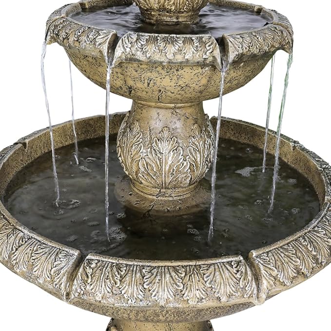 47.2" H Italian Outdoor Floor Standing Fountain and Waterfalls 2-Tier Water Fountains with Budding Lotus Top for Outdoor Garden, Backyard, Porch, Deck, Lawn, Patio