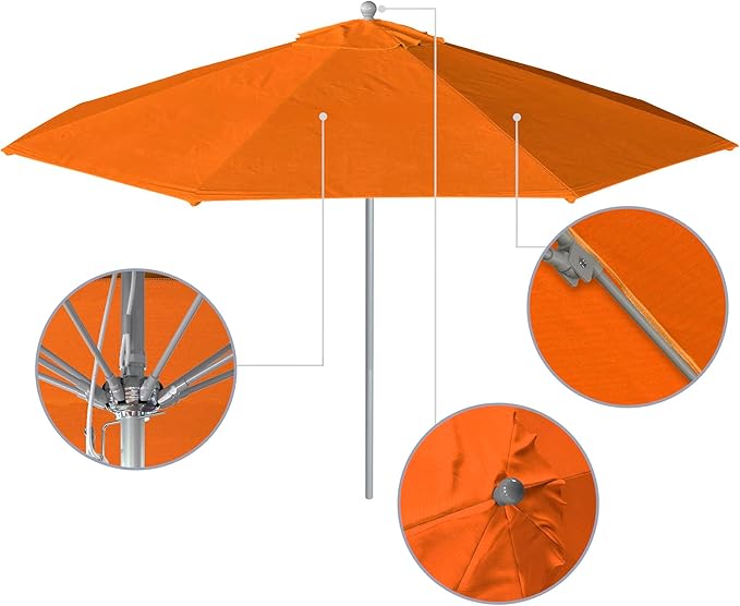 California Umbrella 11Ft Commercial Grade Sunbrella Fabric Market Umbrella, Pulley Lift, Aluminum/Fiberglass, 2mm pole wall, Silver Frame, Tuscan Fabric