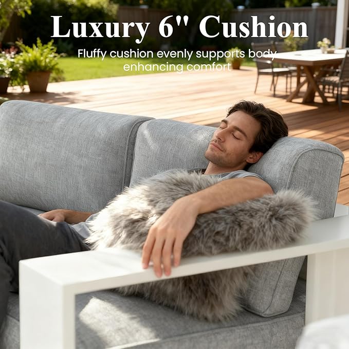 LayinSun Oversized Aluminum Outdoor Furniture, 1 Piece Patio 3-Seat Sofa, Deep Seating and Upgraded 6-inch Cushions for Porch, Balcony, Deck