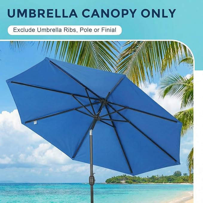 COWVIE Umbrella Canopy Replacement for 8 Ribs Patio Umbrella, Outdoor Table Parasol Replacement for Yard, Canopy Only
