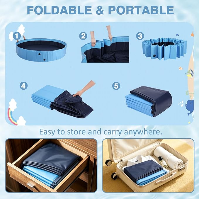 Eooqi Foldable Dog Pool with Sprinkler, 97 Inch Extra Large Thickened Splash Pool, 2-in-1 Outdoor Summer Water Play Toy, Non-Slip Hard-Side Kiddie Pool for Backyard Dogs, Kids & Pets (Blue, 97"-6XL)