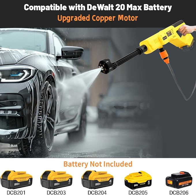 Cordless Cleaner Tool for Dewalt 20V Max Battery, Portable Handheld Car Cleaner 1000PSI with 6-in-1 Nozzle & 16.5FT Drain Hose for Patio Car Floor Fence Deck Indoor(Battery Not Included)