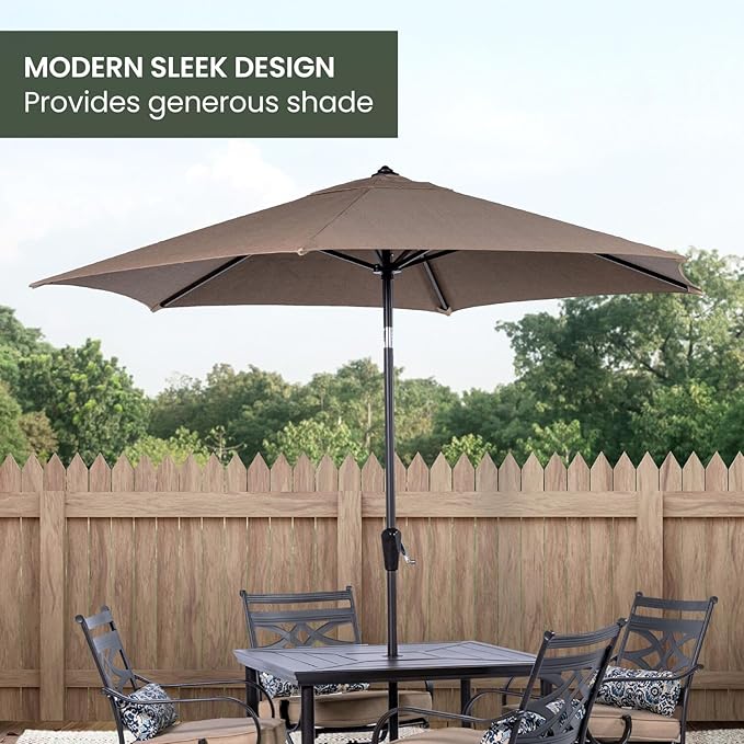 Hanover Montclair 9' Market Outdoor Umbrella, All-Weather, Crank Lever, Tan