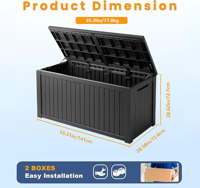 TARKARI 200 Gallon Outdoor Storage Box Waterproof, Resin Deck Boxes with Lockable Lid & UV-Resistant for Patio, Pool, Garden Furniture Cushions & Accessories, Black