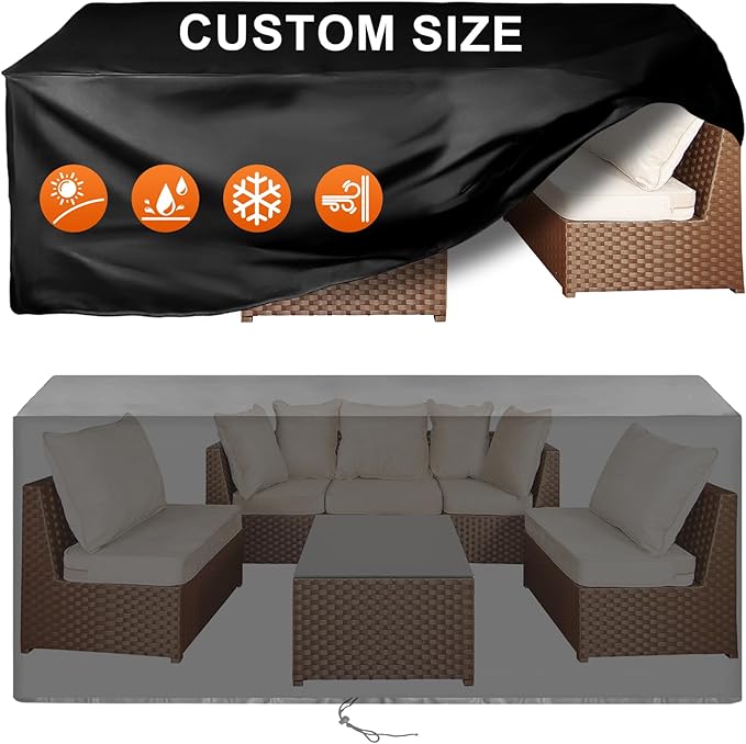 Patio Furniture Cover Rectangle 40"(L) x 36"(W) x 32"(H), Custom Heavy Duty 420D Waterproof Outdoor Cover with Drawstring & Buckles for Table Chair Garden, Black