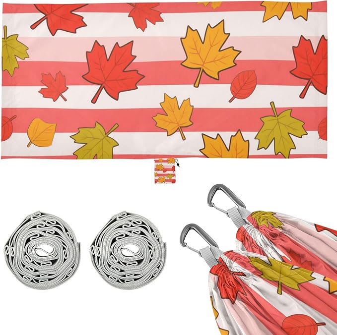 Red White Striped Maple Leaves 330lb Capacity Hammocks for Camping with Tree Straps Fabric Hammock for Outside Camping Essentials capas para la Lluvia