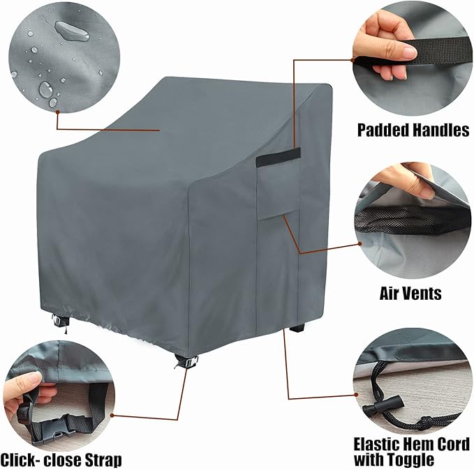 Patio Chair Covers, Outdoor Swivel Lounge Chair Cover 4 Pack, (30 L x 34 W x 38.5 H inches) Waterproof Heavy Duty Outdoor Chair Covers, gray