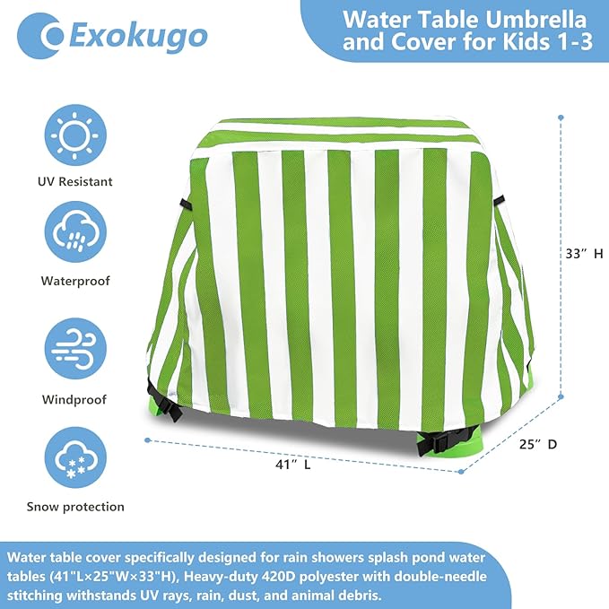 Kids Water Table Cover, Outdoor Heavy Duty Durable Waterproof Dustproof Anti-UV Kids Water Play Table Cover, Compatible with Step2 Rain Showers Splash Pond, Green