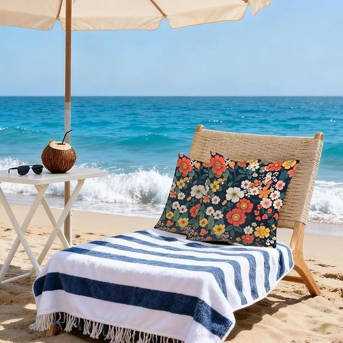 22x22 Inch Outdoor Pillow Covers Set of 2 Waterproof Throw Pillow Covers Decorative Couch Cushion Covers Art Flowers Leaves Square Pillowcases Protectors for Patio Garden Sofa