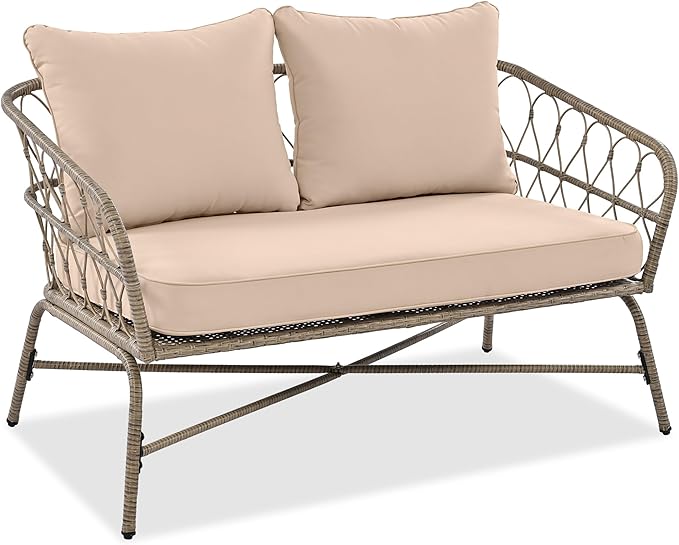 LUMISOL 4 Piece Patio Furniture Set, Outdoor Seating Group with Removable Cushions and a Coffee Table with Wooden Table Top, All Weather Patio Conversation Set for 4 Persons, Beige
