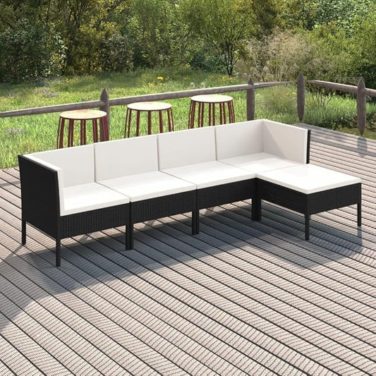5 Piece Patio Lounge Set with Cushions,Patio Sofa,Outdoor Daybed,Patio Seating,Outdoor Furniture Sets,Patio Conversation Sets,Modern Set,Outdoor Patio Chairs,Patio Furniture Set, Poly Rattan Black
