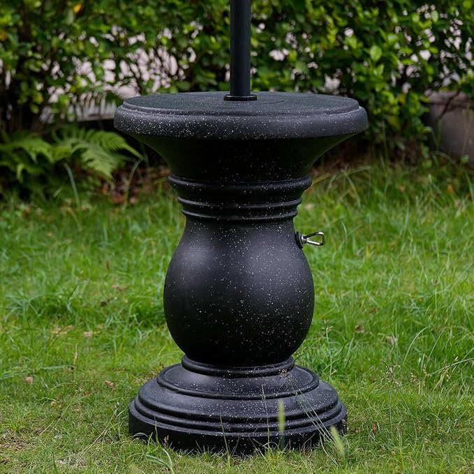 Outdoor Patio Umbrella Side Tables, Heavy Duty Table with Umbrella Hole for Porch, Umbrella Stand Base with Hand-Turn Tightening Knob, Garden Coffee Table, Black