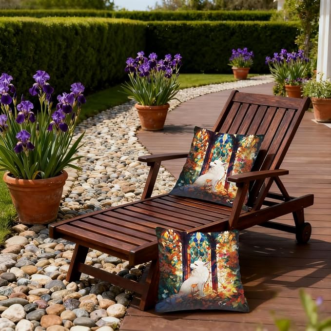 16x16 Inch Outdoor Pillow Covers Set of 2 Waterproof Throw Pillow Covers Decorative Couch Cushion Covers Art Fox Leaves Square Pillowcases Protectors for Patio Garden Sofa