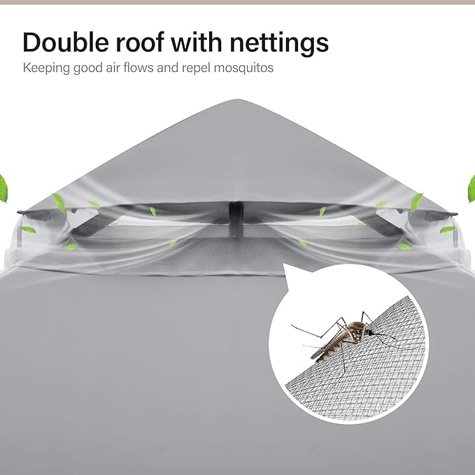 LAUSAINT HOME Patio Gazebo 10'x10', Outdoor Heavy Duty Party Tent Shelter with Double Roofs, Mosquito Nettings for Backyard, Garden, Lawn, Gray
