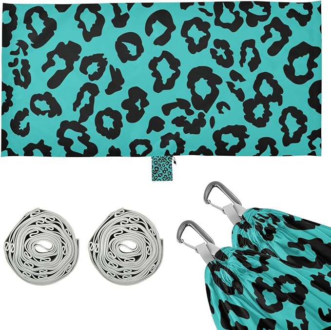 Leopard Teal Black 330lb Capacity Outdoor Hammocks Fabric Hammock for Indoor Outdoor Patio hamaca con Base para adultos