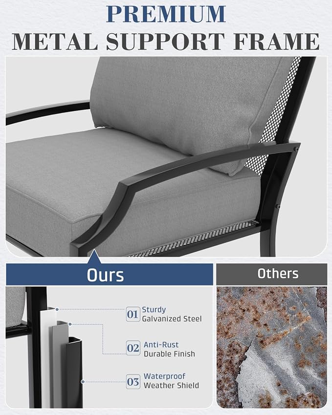 AECOJOY Patio Furniture Set, 4-Piece Metal Mesh Rocking Set, Light Gray | Rust-Resistant Steel Frame, Breathable Mesh, 5" Cushions, 28D High-Density Sponge, for Porch, Deck, Backyard and Garden