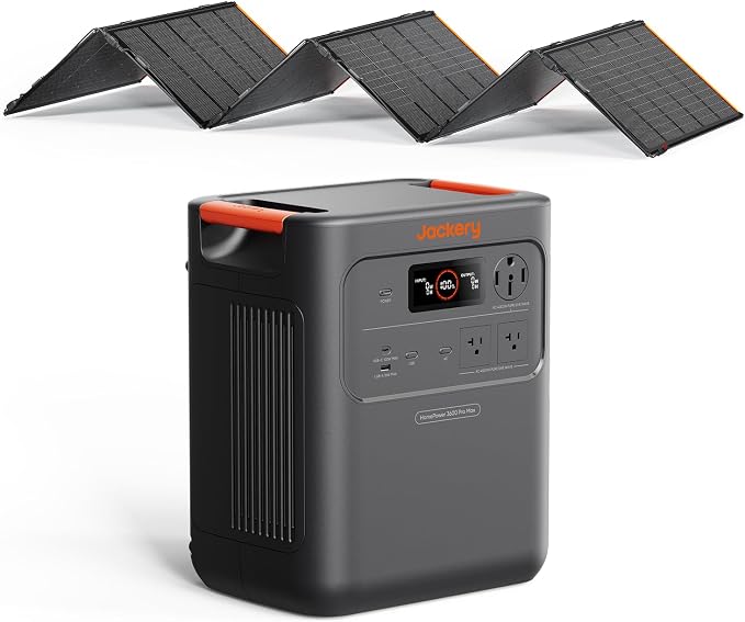 Jackery HomePower 3600 Pro Max Portable Power Station with 500W Solar Panel, 4000W 120V/240V AC Output, 3584Wh LFP Battery, Expandable to 21kWh, Essential Home Backup for Outages & Emergencies