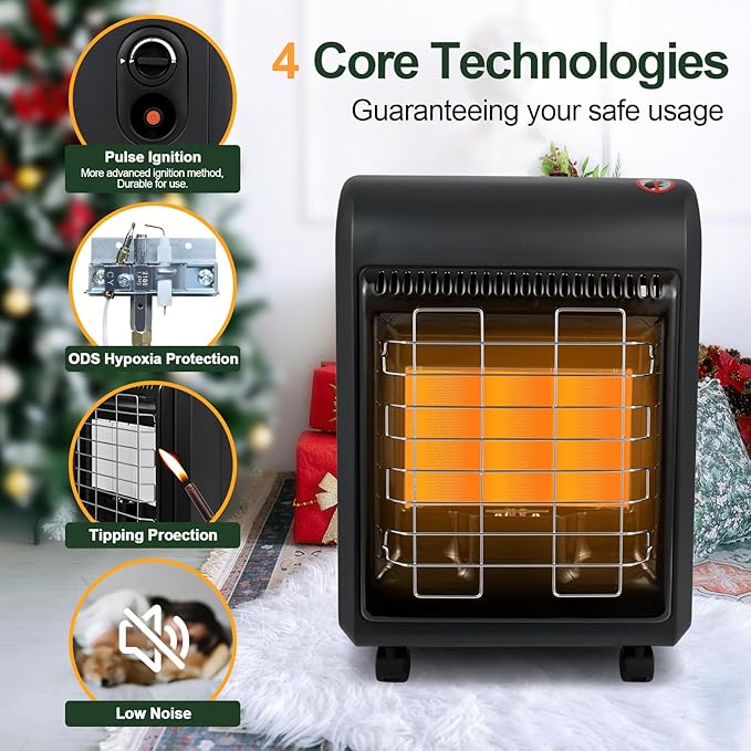 OKF Propane Heater, 6000 to 18000 BTU 3 Modes Indoor Propane Heater with ODS & Tip-over Protection, Outdoor Heaters with Gas Regulator & Hose Heat up to 450 Sq.Ft, for Garage, Camping, Patio, Shop