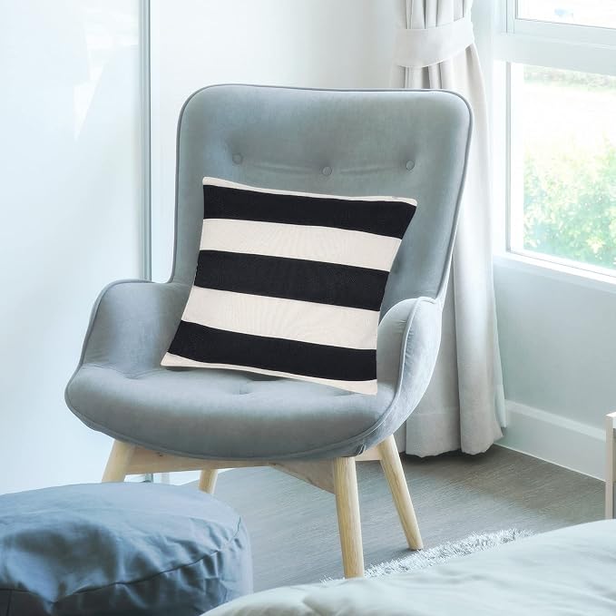 tiggell 2 Pack Waterproof Pillow Covers Outdoor Throw Pillowcases Decorative Garden Cushion Case for Home Garden Patio Couch Balcony Striped (Black & White, 16 * 16 inch)