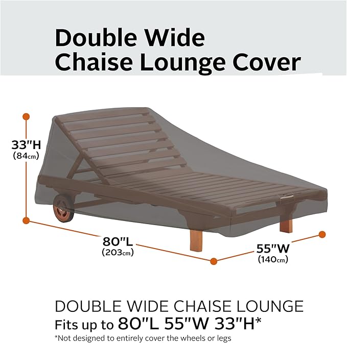 Classic Accessories 55-454-015101-EC Ravenna Water-Resistant 80 x 55 Inch Double Wide Patio Chaise Lounge Chair Cover,Taupe,Double Wide Chaise Lounge, Patio Furniture Covers