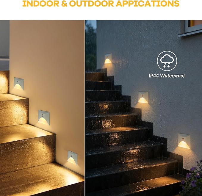FVTLED Motion Sensor LED Step Lights, 3W AC 85-265V Stair Lights Indoor Outdoor, 3000K Warm White, Arc Design, IP44 Waterproof Staircase Lighting-White Shell
