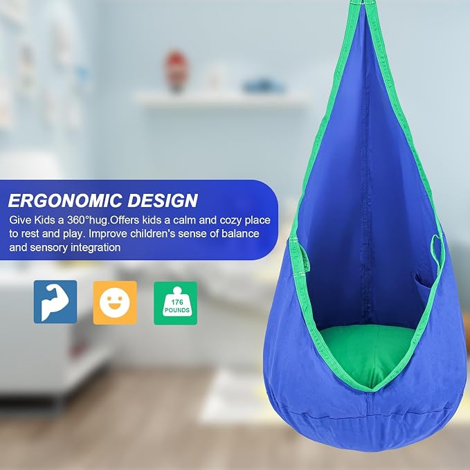 YAERSI Kids Pod Swing Seat, Cotton Hammock Chair with PVC Inflatable Cushion,Sensory Swing for Indoor and Outdoor Play Portable