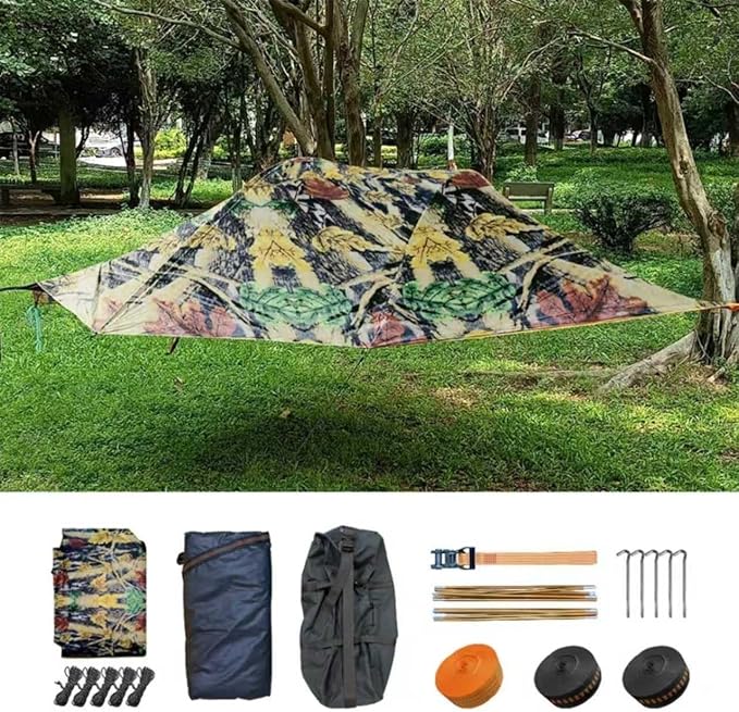 OVARIA Outdoor Camping Hammock Tent, Large Triangle Hammocks for 1-3 Persons-Portable Camping Mosquito Net for Outside, Hiking Travel(Camouflage)